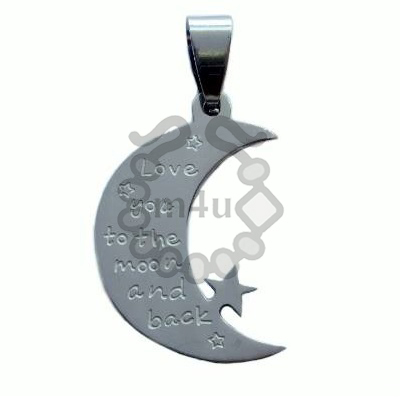 Pendente Inox Lua "Love you to the moon..." 28x22mm