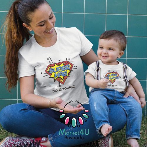 T-shirt de Senhora ou Criança Super Mãe / Filhote(a)