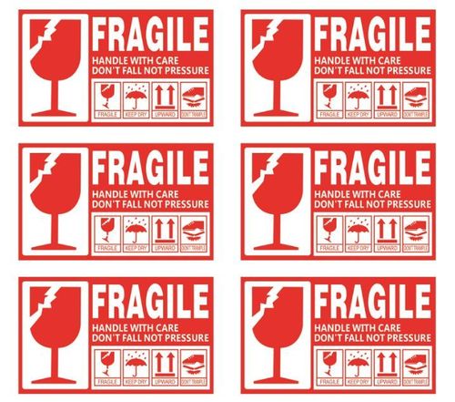 6 x 90 mm Fragil Waterproof Label Stickers