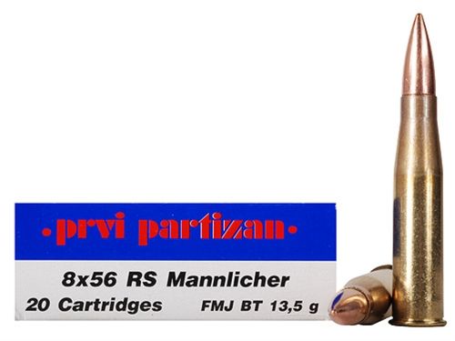 Caixa 20 Munições Prvi Partizan Cal.8x56RS FMJBT 208gr.