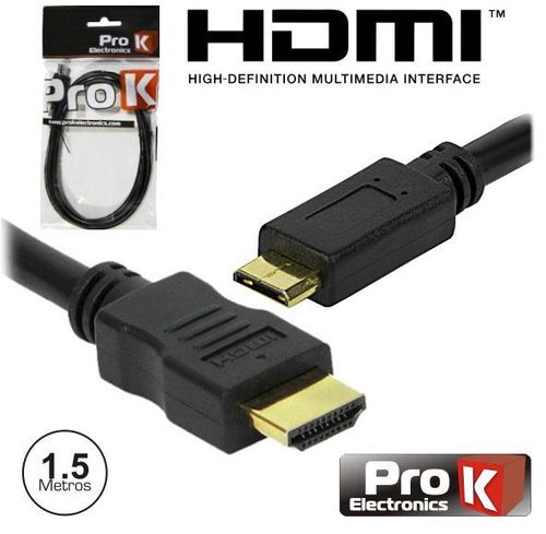 CABO HDMI DOURADO MACHO / MINI HDMI MACHO PRETO 1.5M PROK