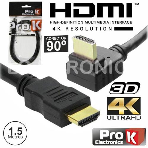 CABO HDMI DOURADO MACHO / MACHO 2.0 4K PRETO 1.5M 90º PROK