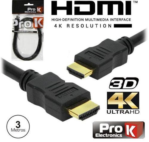CABO HDMI DOURADO MACHO / MACHO 2.0 4K PRETO 3M PROK