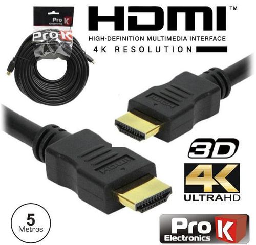 CABO HDMI DOURADO MACHO / MACHO 2.0 4K PRETO 5M PROK