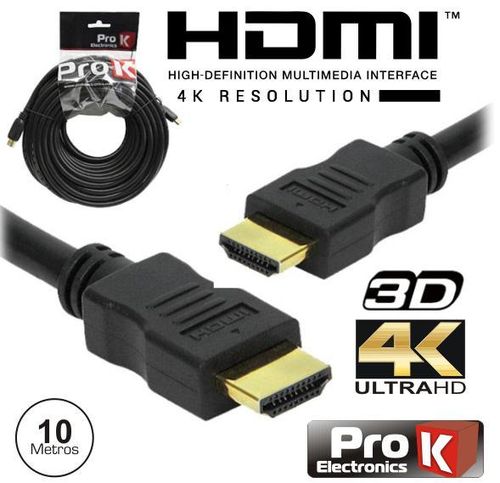 CABO HDMI DOURADO MACHO / MACHO 2.0 4K PRETO 10M PROK