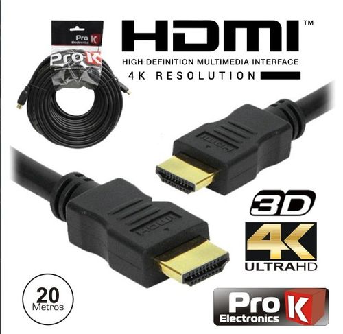 CABO HDMI DOURADO MACHO / MACHO 2.0 4K PRETO 20M PROK