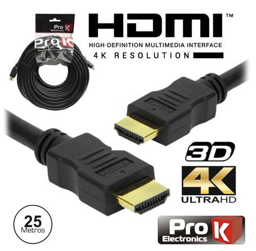 CABO HDMI DOURADO MACHO / MACHO 2.0 4K PRETO 25M PROK